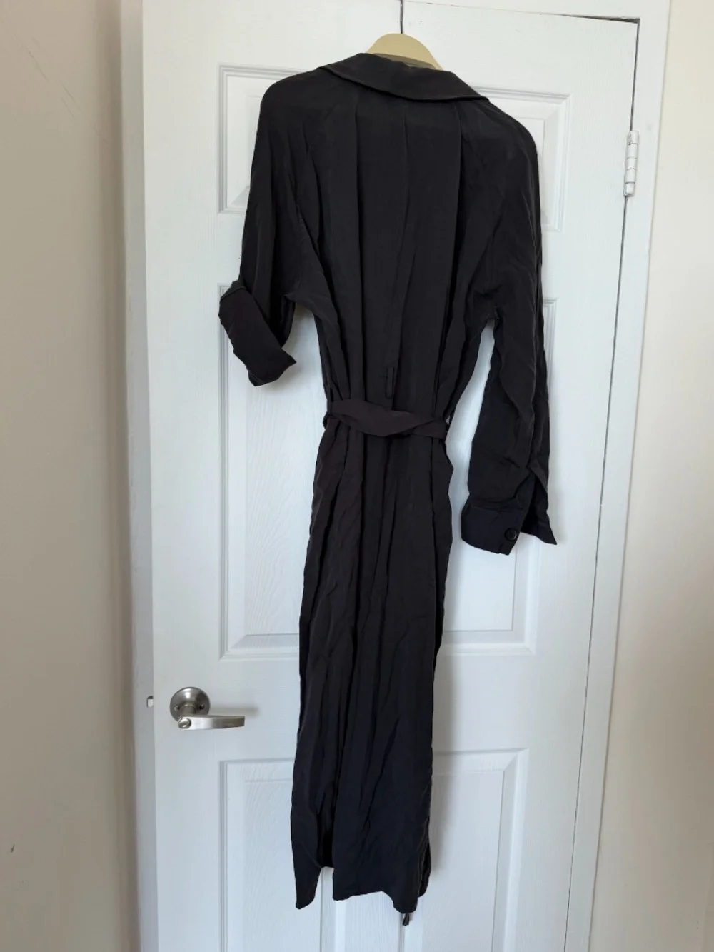 Topshop charcoal Button Shirt Dress Belted Utility Midi /Maxi Dress Roll Sleeve